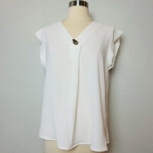 NWT AZ Fashion Blouse Women's L/XL White Relaxed Fit Cap Sleeve Vacation Cruise
